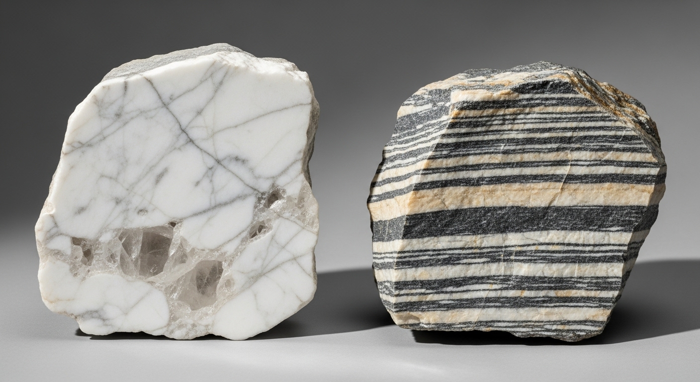 الرخام والنايس نوعان شائعان من الصخور