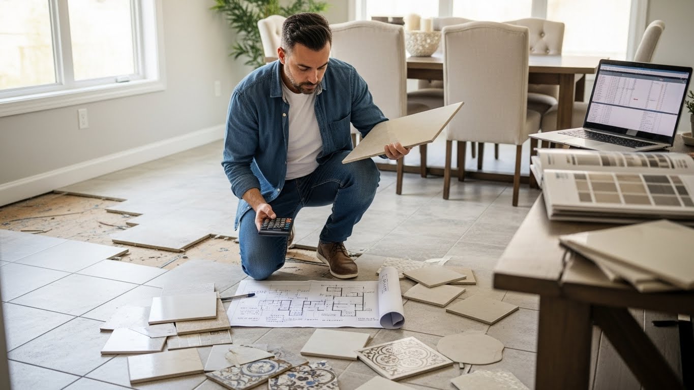 يرغب هشام بتقليل تكلفة بلاط غرفة الطعام