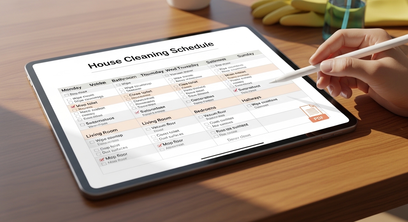 جدول تنظيف البيت للعمالة المنزلية PDF